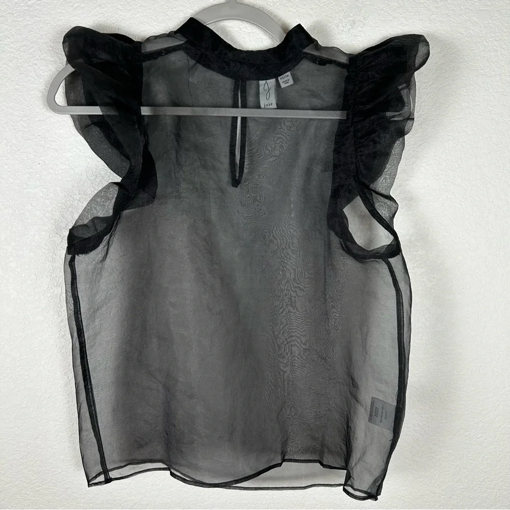 Joie Black Sheer Ruffle Sleeve Blouse - Picture 2 of 10